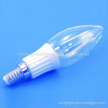 E14 LED Filament Candle Bulb with 220-240V AC, 2W, 200+lm, 2,700-3,000K